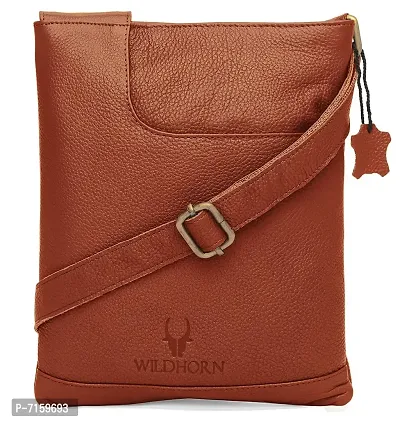 WILDHORN Leather 8.5 inch Sling Messenger Bag for Men I Multipurpose Crossbody Bag I Travel Bag with Adjustable Strap I Utility Bag I DIMENSION : L-8.5 inch W-0.5 inch H-10.3 inch (Tan Nappa)-thumb0