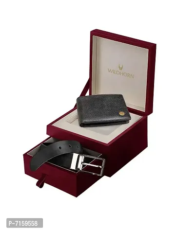WILDHORN Men's Classic Leather Wallet and Belt Combo | Black