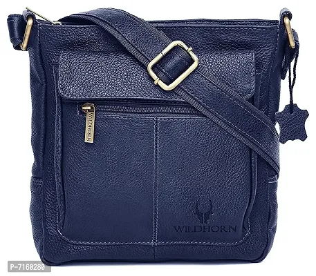 WILDHORN Leather Sling Messenger Bag for Mens (Navy)-thumb2