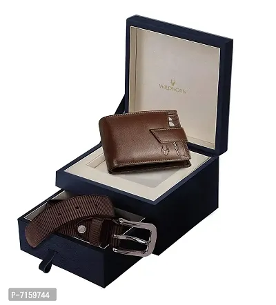 WILDHORN Men's Leather Wallet and Belt Combo ( Brown)