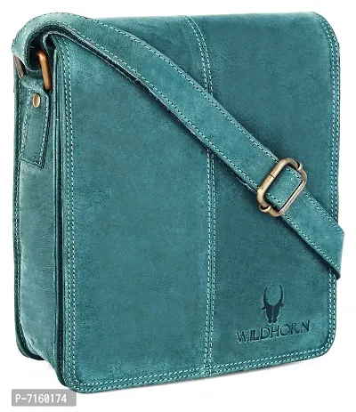 WILDHORN Leather 8 inch Sling Messenger Bag for Men I Multipurpose Crossbody Bag I Travel Bag with Adjustable Strap I Utility Bag I Dimension : L-8 inch W-3 inch H-9 inch (Blue Hunter)