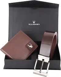 WILDHORN Classic Brown Leather Wallet Belt Combo I Gift Hamper for Men-thumb1