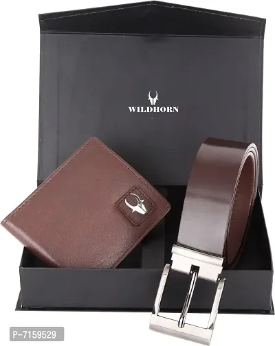 WILDHORN Classic Brown Leather Wallet Belt Combo I Gift Hamper for Men-thumb2
