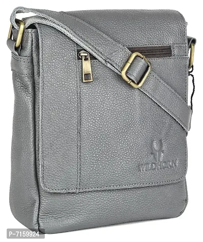 WILDHORN Leather 8.5 inch Sling Messenger Bag for Men I Multipurpose Crossbody Bag I Travel Bag with Adjustable Strap I IDIMENSION: L- 8.5inch H- 10.5inch W- 3inch (Grey)-thumb2