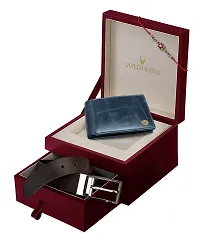 WildHorn Rakhi Gift Set for Brother - Premium Men's Combo | Gift Set of Leather Wallet  Belt  Rakhi with an Unique Slider Gift Box for Brother. (Blue Crunch)-thumb1