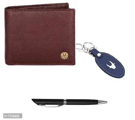 WildHorn Maroon Leather Men's Wallet , Keychain and Pen Combo Set (699702)