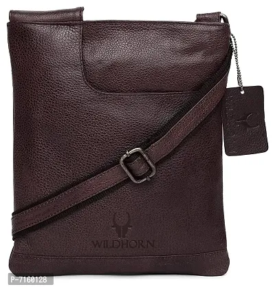 WILDHORN Leather 8.5 inch Sling Messenger Bag for Men I Multipurpose Crossbody Bag I Travel Bag with Adjustable Strap I Utility Bag I DIMENSION : L-8.5 inch W-0.5 inch H-10.3 inch (Carob Brown)