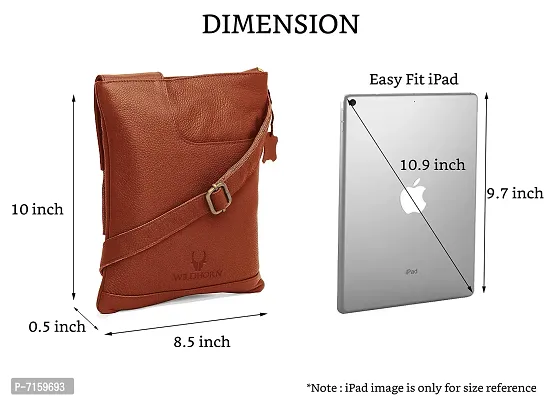WILDHORN Leather 8.5 inch Sling Messenger Bag for Men I Multipurpose Crossbody Bag I Travel Bag with Adjustable Strap I Utility Bag I DIMENSION : L-8.5 inch W-0.5 inch H-10.3 inch (Tan Nappa)-thumb3