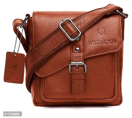 WILDHORN Original Leather 9 inch Sling Bag for Men I Multipurpose Crossbody Bag I Travel Bag with Adjustable Strap I DIMENSION: L- 8 inch H- 9 inch W- 3 inch (Tan Nappa)-thumb0