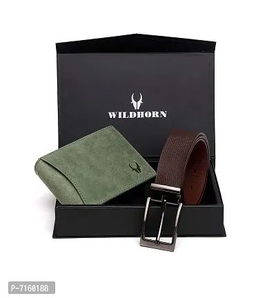 WILDHORN Gift Hamper for Men - Croft Green Hunter Leather Wallet and Brown Belt Men's Combo Gift
