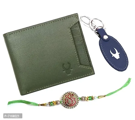 WILDHORN Rakhi Gift Hamper for Brother - Classic Men's Combo /Gift Set of Leather Wallet, Keyring and Rakhi for Brother-thumb0