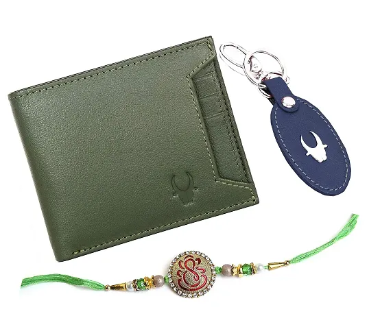 WILDHORN Rakhi Gift Hamper for Brother - Classic Men's Combo /Gift Set of Leather Wallet, Keyring and Rakhi for Brother