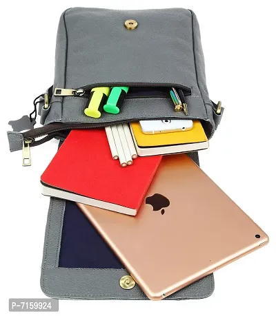 WILDHORN Leather 8.5 inch Sling Messenger Bag for Men I Multipurpose Crossbody Bag I Travel Bag with Adjustable Strap I IDIMENSION: L- 8.5inch H- 10.5inch W- 3inch (Grey)-thumb5
