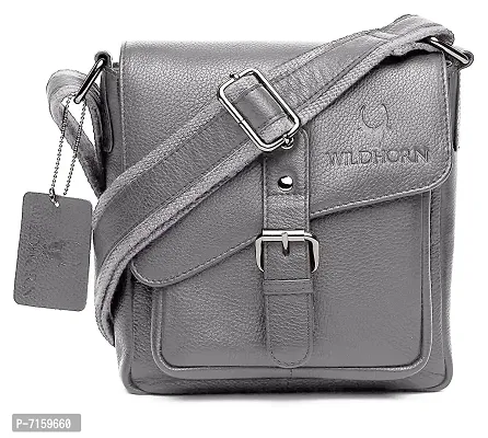 WILDHORN Original Leather 9 inch Sling Bag for Men I Multipurpose Crossbody Bag I Travel Bag with Adjustable Strap I DIMENSION: L- 8 inch H- 9 inch W- 3 inch (Grey)-thumb0