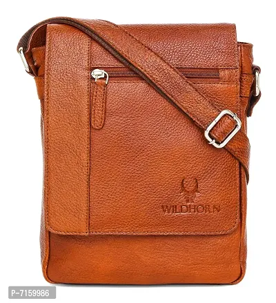 WILDHORN Leather 8.5 inch Sling Messenger Bag for Men I Multipurpose Crossbody Bag I Travel Bag with Adjustable Strap I IDIMENSION: L- 8.5inch H- 10.5inch W- 3inch (CARAMEL TAN)-thumb0