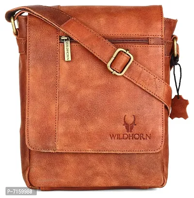 WILDHORN Leather 8.5 inch Sling Messenger Bag for Men I Multipurpose Crossbody Bag I Travel Bag with Adjustable Strap I IDIMENSION: L- 8.5inch H- 10.5inch W- 3inch (DISTRESSED TAN)