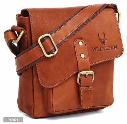 WILDHORN Original Leather 9 inch Sling Bag for Men I Multipurpose Crossbody Bag I Travel Bag with Adjustable Strap I DIMENSION: L- 8 inch H- 9 inch W- 3 inch (Tan Vintage)-thumb2