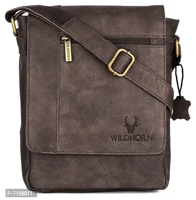 WILDHORN Leather 8.5 inch Sling Messenger Bag for Men I Multipurpose Crossbody Bag I Travel Bag with Adjustable Strap I IDIMENSION: L- 8.5inch H- 10.5inch W- 3inch (Distressed Brown)-thumb0