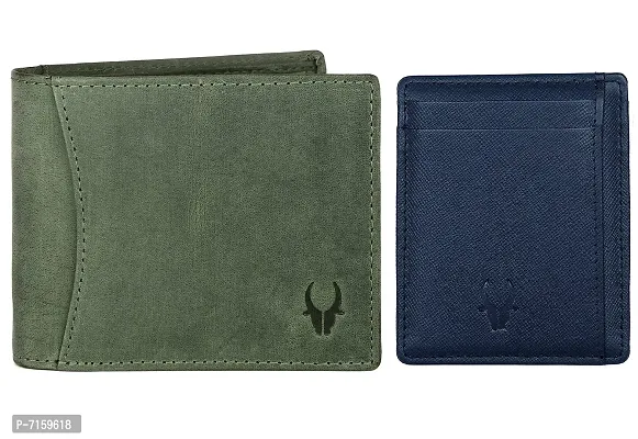 WildHorn Green Hunter Leather Men's Wallet and Blue Safiano Card Case (WH1173)