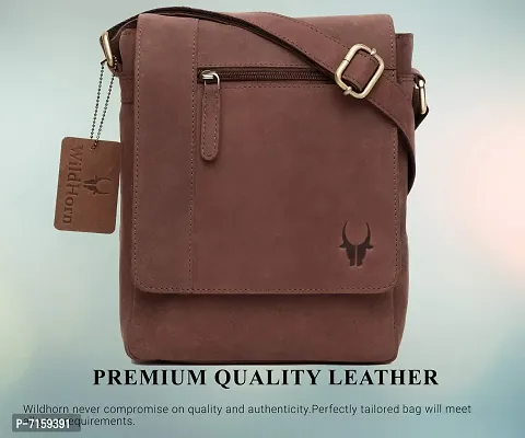 WildHorn Tan Genuine Leather Sling Messenger Bag (HUNTER) DIMENSION : L-8.5 inch W-3 inch H-10.5 inch (Brown)-thumb3