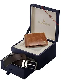 WildHorn Rakhi Gift Set for Brother - Premium Men's Combo | Gift Set of Leather Wallet  Belt  Rakhi with an Unique Slider Gift Box for Brother. (TAN Crunch)-thumb1