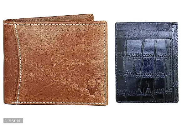 Leather Wallet for Men (CRD BLK Croco+TAN CRUNCH55)