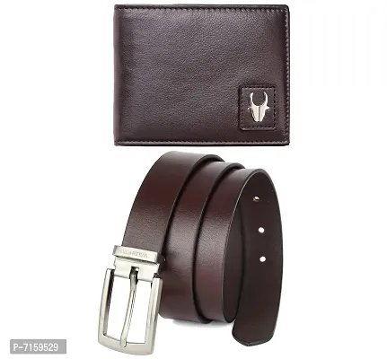 WILDHORN Classic Brown Leather Wallet Belt Combo I Gift Hamper for Men-thumb0