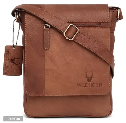 WILDHORN Leather 8.5 inch Sling Messenger Bag for Men I Multipurpose Crossbody Bag I Travel Bag with Adjustable Strap I IDIMENSION: L- 8.5inch H- 10.5inch W- 3inch-thumb2