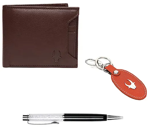 WILDHORN Leather Wallet Keychain Pen Combo for Men I Gift Hamper