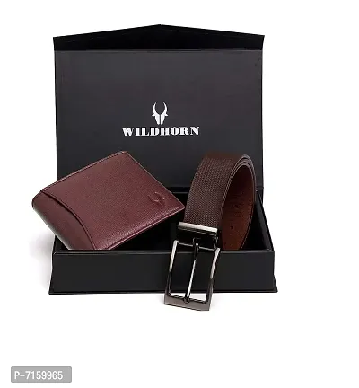 WILDHORN Gift Hamper for Men - Hudson Maroon Leather Wallet and Brown Belt Mens Combo Gift