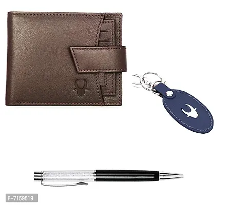 WildHorn Brown Leather Men's Wallet , Keychain and Pen Combo Set (699702)