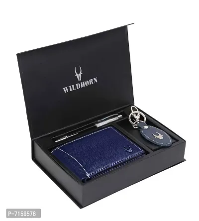 WildHorn Blue Leather Men's Wallet , Keychain and Pen Combo Set (699702)