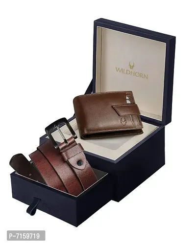 WILDHORN Leather Belt Wallet Combo for Men | Leather Gift Hamper I Gifts for Men (Free Size, Brown)