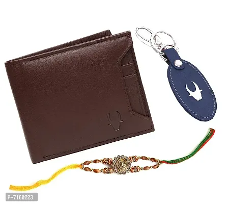 WILDHORN Rakhi Gift Hamper for Brother -Classic Men's Combo / Gift Set of Leather Wallet, Keyring and Rakhi for Brother