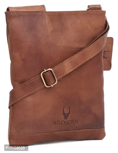 WildHorn Urban Edge Vintage Genuine Leather Cross body Messenger Bag (Tan) DIMENSION : L-8.5 inch W-0.5 inch H-10.3 inch-thumb0