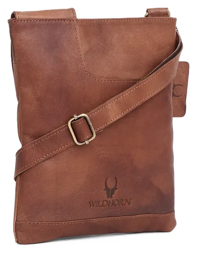 WILDHORN Leather 8.5 inch Sling Messenger Bag for Men I Multipurpose Crossbody Bag I Travel Bag with Adjustable Strap I Utility Bag I DIMENSION : L-8.5 inch W-0.5 inch H-10.3 inch