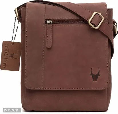 WildHorn Tan Genuine Leather Sling Messenger Bag (HUNTER) DIMENSION : L-8.5 inch W-3 inch H-10.5 inch (Brown)