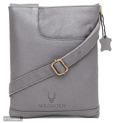 WILDHORN Leather 8.5 inch Sling Messenger Bag for Men I Multipurpose Crossbody Bag I Travel Bag with Adjustable Strap I Utility Bag I DIMENSION : L-8.5 inch W-0.5 inch H-10.3 inch (Grey)-thumb0