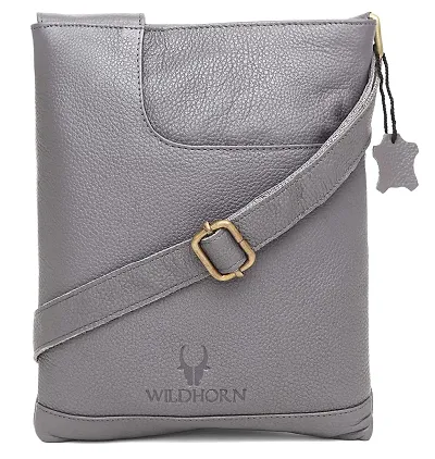 WILDHORN Leather 8.5 inch Sling Messenger Bag for Men I Multipurpose Crossbody Bag I Travel Bag with Adjustable Strap I Utility Bag I DIMENSION : L-8.5 inch W-0.5 inch H-10.3 inch (Grey)