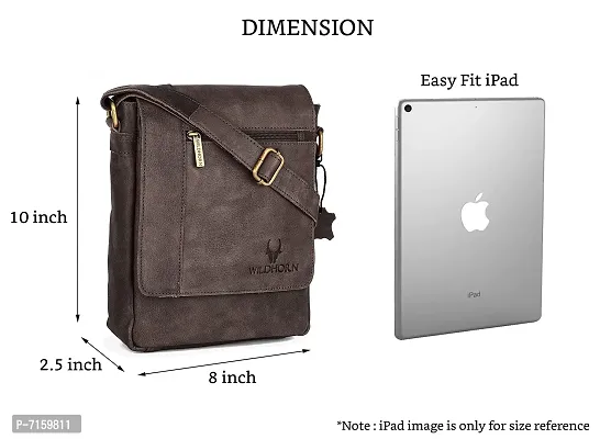 WILDHORN Leather 8.5 inch Sling Messenger Bag for Men I Multipurpose Crossbody Bag I Travel Bag with Adjustable Strap I IDIMENSION: L- 8.5inch H- 10.5inch W- 3inch (Distressed Brown)-thumb3