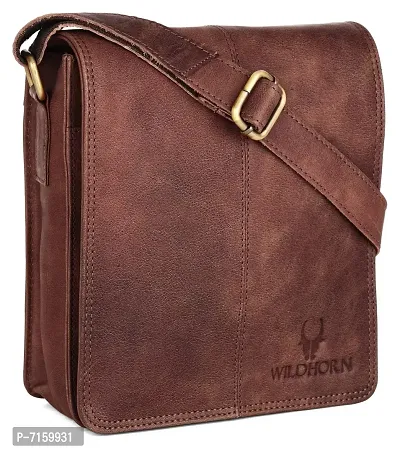 WILDHORN Leather 8 inch Sling Messenger Bag for Men I Multipurpose Crossbody Bag I Travel Bag with Adjustable Strap I Utility Bag I Dimension : L-8 inch W-3 inch H-9 inch (Distressed Brown)-thumb0