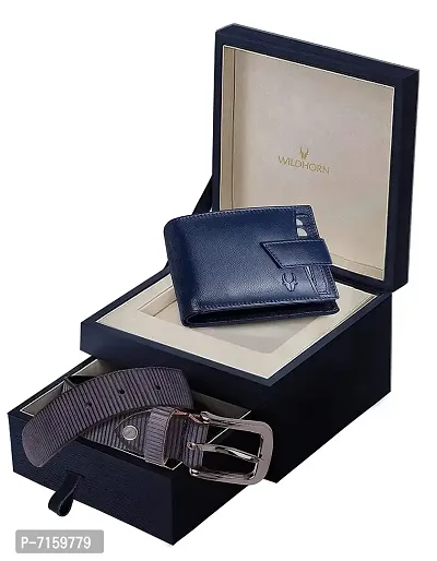 WILDHORN Leather Wallet  Belt Combo for Men (New BLUE3)