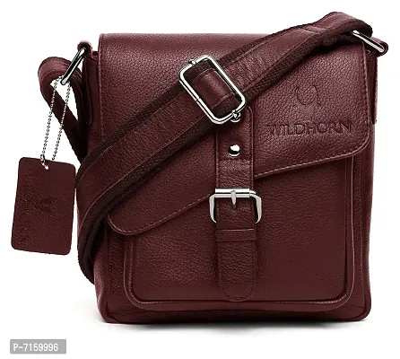 WILDHORN Leather 9 inch Sling Bag for Men I Multipurpose Crossbody Bag I Travel Bag with Adjustable Strap I DIMENSION: L- 8 inch H- 9 inch W- 3 inch (Maroon)-thumb0