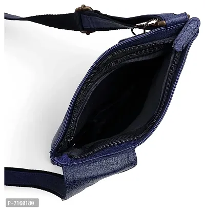 WILDHORN Leather 8.5 inch Sling Messenger Bag for Men I Multipurpose Crossbody Bag I Travel Bag with Adjustable Strap I Utility Bag I DIMENSION : L-8.5 inch W-0.5 inch H-10.3 inch (Navy Blue)-thumb3