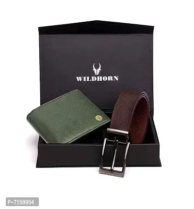 WILDHORN Gift Hamper for Men - Oliver Green Leather Wallet and Brown Belt Men's Combo Gift