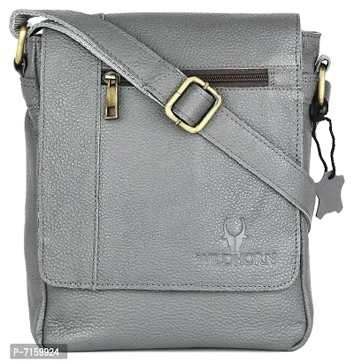 WILDHORN Leather 8.5 inch Sling Messenger Bag for Men I Multipurpose Crossbody Bag I Travel Bag with Adjustable Strap I IDIMENSION: L- 8.5inch H- 10.5inch W- 3inch (Grey)-thumb0