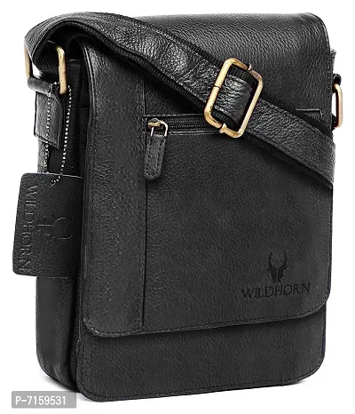 WILDHORN reg; Leather 8.5 inch Sling Messenger Bag for Men I Multipurpose Crossbody Bag I Travel Bag with Adjustable Strap I IDIMENSION: L- 8.5inch H- 10.5inch W- 3inch