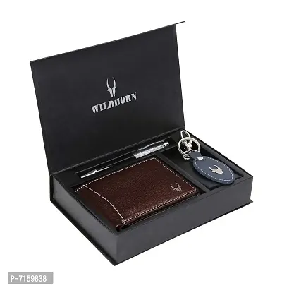 WildHorn Brown Leather Men's Wallet , Keychain and Pen Combo Set (GIFTBOXMIX)-thumb0