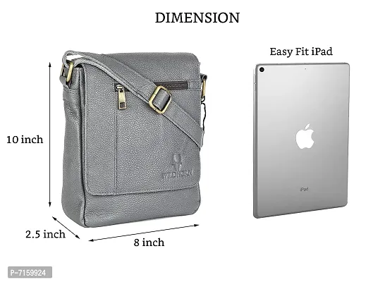 WILDHORN Leather 8.5 inch Sling Messenger Bag for Men I Multipurpose Crossbody Bag I Travel Bag with Adjustable Strap I IDIMENSION: L- 8.5inch H- 10.5inch W- 3inch (Grey)-thumb3