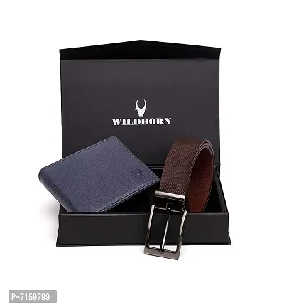 WILDHORN Gift Hamper for Men - Wellington Navy Blue Leather Wallet and Brown Belt Men's Combo Gift